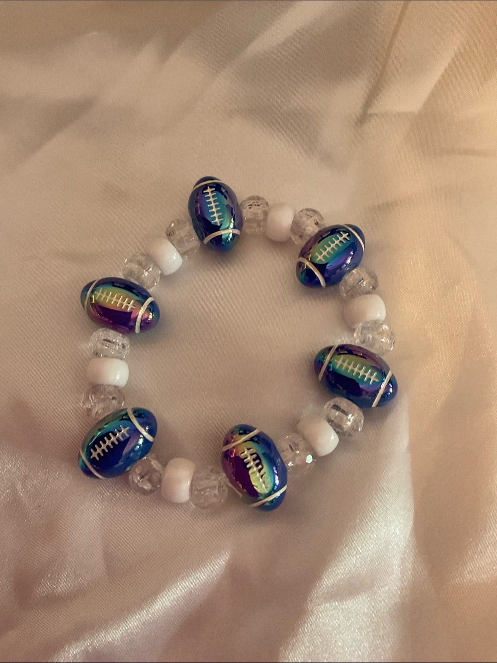 Handmade Pink & Blue Beaded Stretch Bracelet Set football baseball pick 2 - Picture 8 of 13